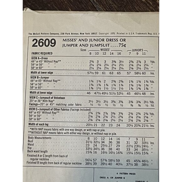 McCall's 2609 Pattern Vintage 1970s Misses Jumpsuit or Dress Size 12 UNCUT - Picture 3 of 3